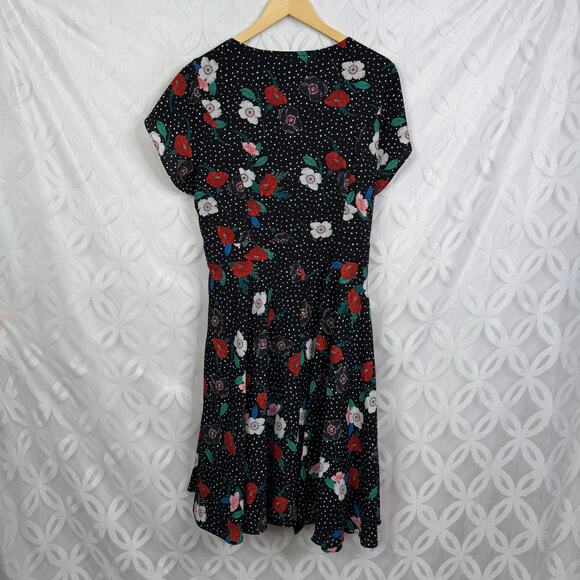 City Chic Rockabilly Polka Dot Red Floral Dress Women's Plus Size M/18 - Picture 5 of 7